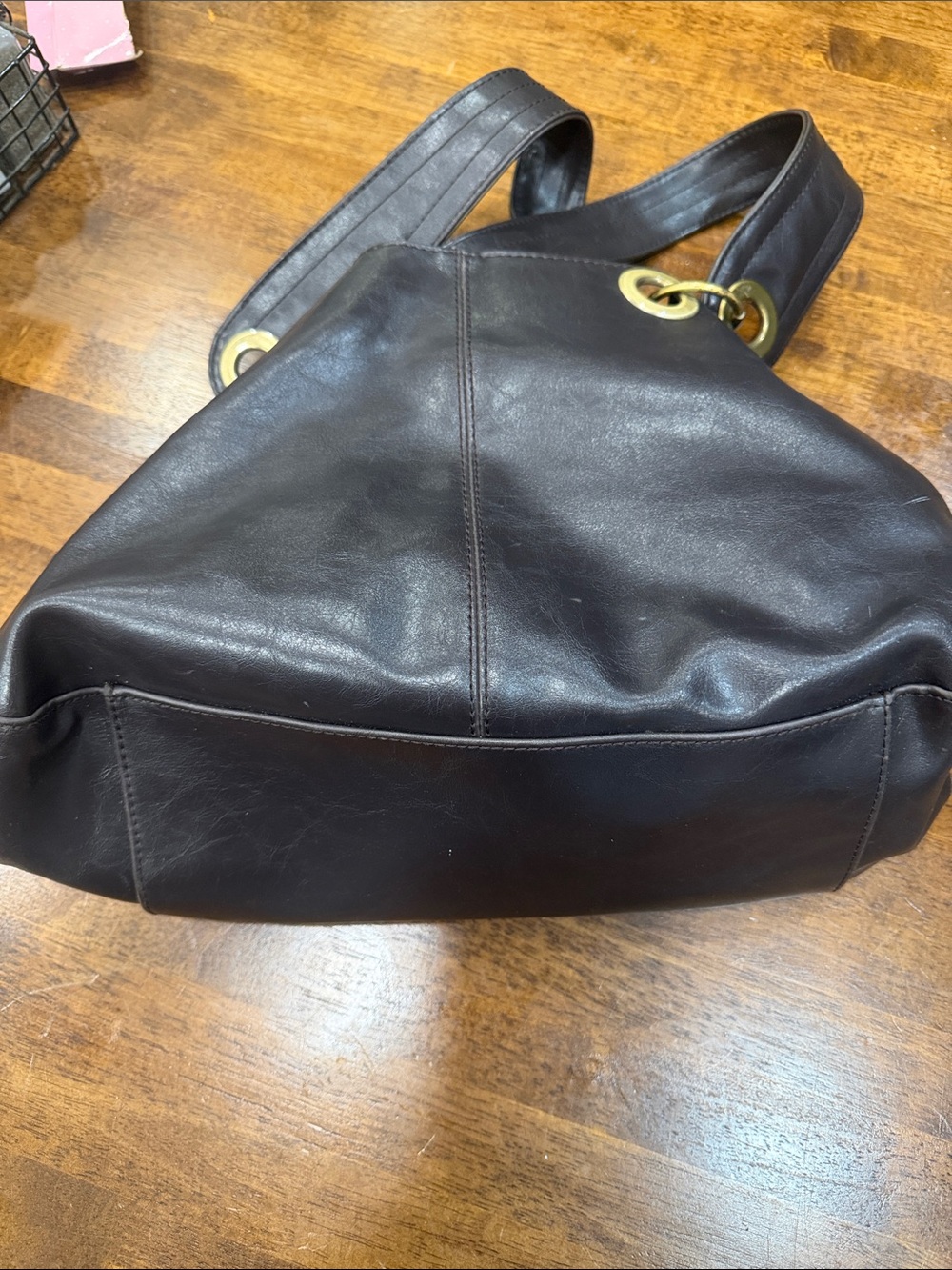 Aldo Dark Brown Leather Shoulder Tote with Gold Hardware